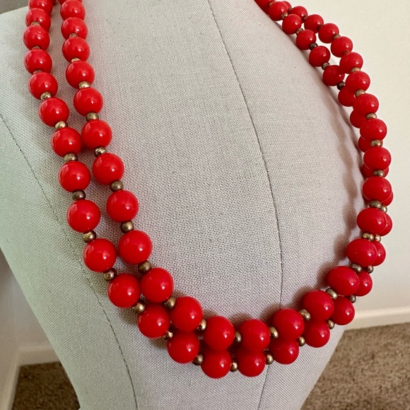 Red Vintage NAPIER Earrings & Bead Necklace - Picture 4 of 13